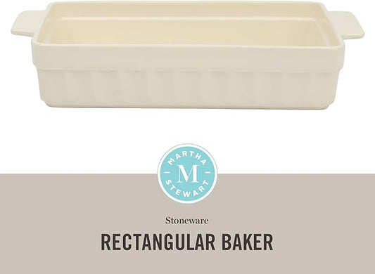 Martha Stewart Broadbrook Ceramic Bakeware, 13x9 Inch Rectangular Baking Dish with Handles, Cream Glazed Stoneware for Casseroles, Lasagna, Roasts & Desserts, Oven & Dishwasher Safe