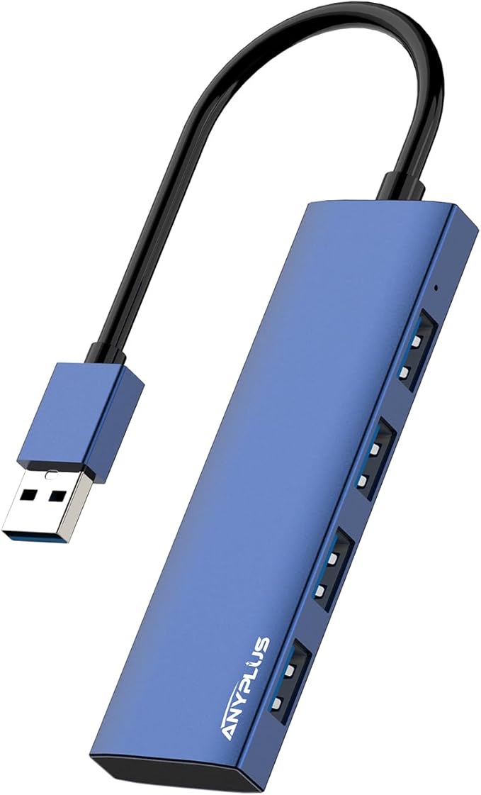 USB Hub, USB 3.0 Hub Aluminum Alloy Ultra Slim USB Splitter, Portable 4 Port USB Extender, USB Hub for Laptop, PC, MacBook, iMac, Surface Pro, Mac Pro, Flash Drive, XPS 【Blue】