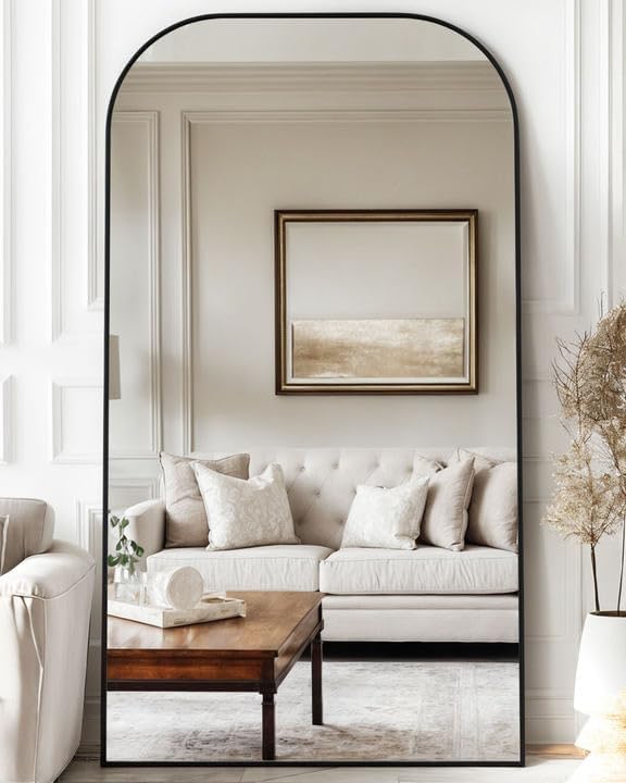 Antok Full Length Mirror, 81"x41" Floor Mirror Freestanding, Arched Floor Standing Large Full Body Mirror with Stand for Bedroom, Hanging Mounted for Living Room, Black