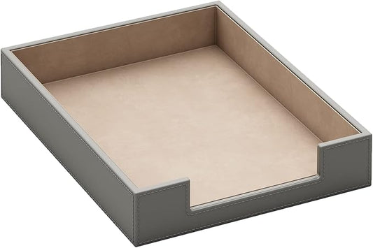 Leather Letter Tray, THIPOTEN Elegant Desk Organizer for Office Supplies, Mail, Paper, File, Magazine, Perfect Office Organization for Desktop(Grey)