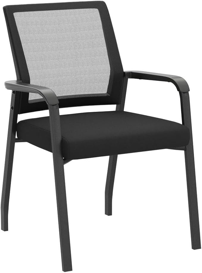 Desk Chair No Wheels, Arm Chair with Ergonomic Lumbar Support and Thickened Seats Cushion, Waiting Room Chairs for Office School Church Guest Reception, 4 Pack Black