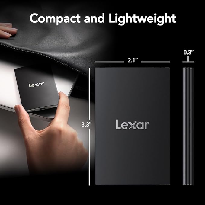 Lexar 1TB SL500 Portable SSD, Up to 2000MB/s, Compatible w/Type-C Laptops, iPhone 15/16, Smartphones, Tablets, PS5, Xbox, USB 3.2 Gen 2x2, Slim & Lightweight, External SSD, Black (LSL500X001T-RNBNU)