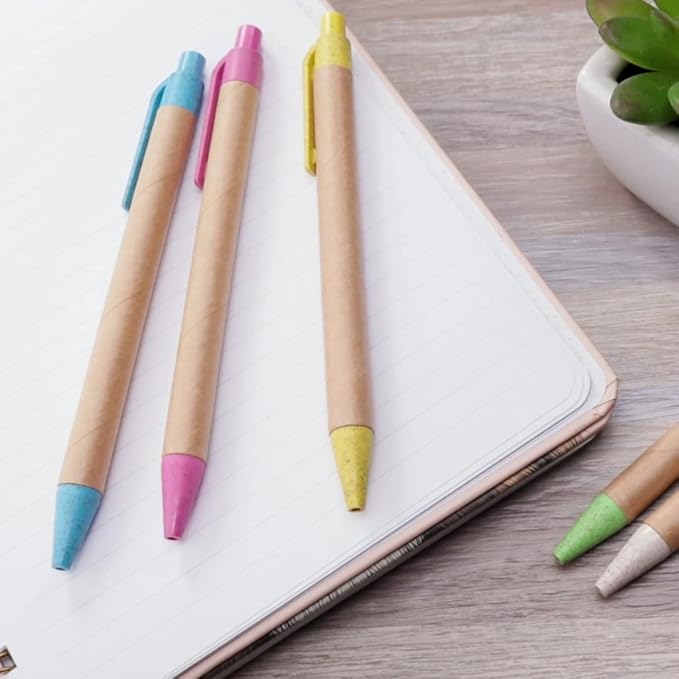 Simply Genius 100-Pack Eco-Friendly Retractable Ballpoint Pens, 1mm Tip, Black Ink, Medium Point for Journaling, Office, School and Home (Assorted)