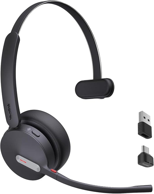 Yealink BH70 Mono UC Wireless Bluetooth Headset with Microphone for Work, up to 35h Talking Battery Life, 3-Mic Noise Cancellation, 91g Lightweight Work Headsets for Open Office, USB-C to A