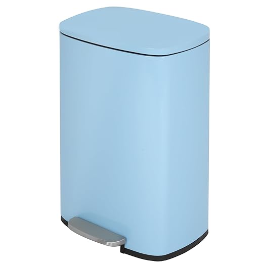 PayLessHere Stainless Steel Trash Can with Lid - Removable Inner Bucket, Foot Pedal Soft Close for Office, Home, Kitchen Garbage Bin (Blue, 13 G)