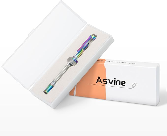 Asvine V200 Titanium Fountain Pen Vacuum Filling, Rainbow Iridium Extra Fine Nib Clear Demonstrator Acrylic with Pen Case and Wrench