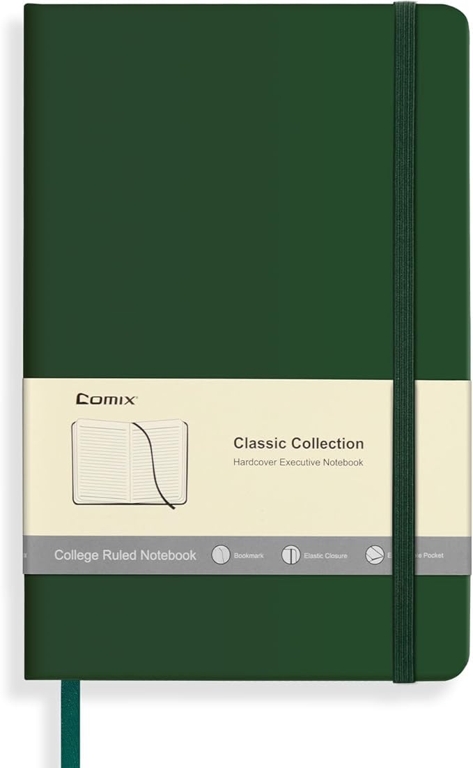 Comix Lined Journal Notebook for Women Men, Journaling Notebooks for Office School Home, Dark Green, 240 Pages, 5.5" x 8.3", College Ruled, A5, Hardcover
