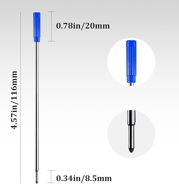 Blue Ink Refills (20pcs), Replaceable Pens Refills, 1mm Medium Tip - Blue