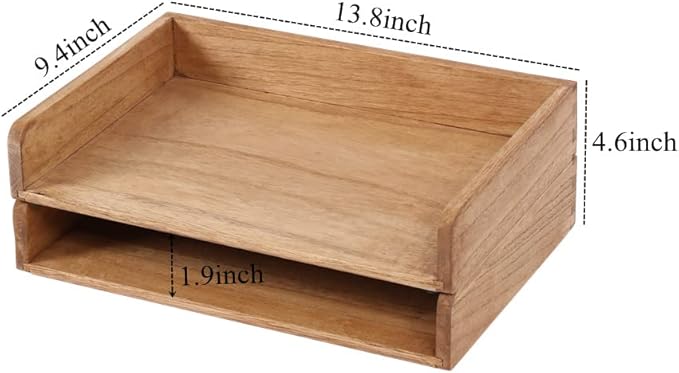 Wood Stackable Paper Trays for Office Supplies and Accessories - Desk Organizer Tray for Letter Document Magazine -Wooden Desktop File Folder Holder Shelf 2 Set Light(2CTP-LT)