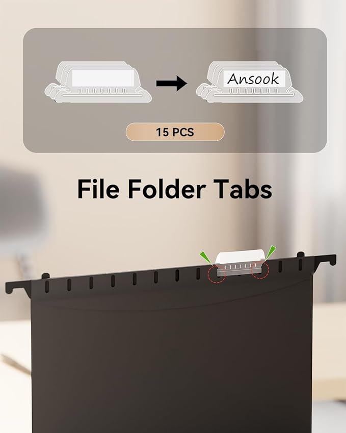 Ansook Plastic Legal Hanging File Folders,1”Expanding Accordian Pocket,Heavy Duty for Filing Cabinet,Insertable Tabs,Black Legal Size Hanging Folders,Hard and Durable Hang Folders,Black,12 Pack