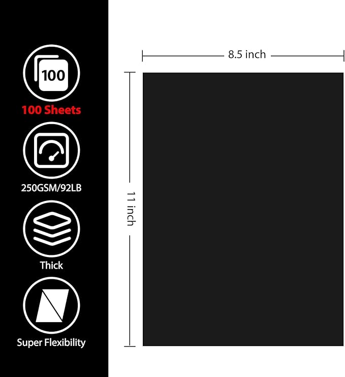 OcePor 100 Sheets Black Cardstock Paper, Colored Printer Paper 8.5 x 11, Card Stock Thick Construction for Craft,Scrapbook，Office Printing, Invitations, Certificates，92 lb/250gsm