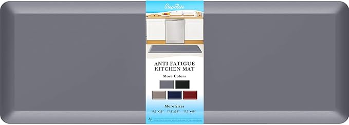 StepRite 4/5 Inch Thick Kitchen Mat Anti Fatigue Mat Kitchen Rugs Kitchen Decor Non-Slip, Stain Resistant, Waterproof Kitchen Mats Desk Mat for Kitchen, Office, Workshop, Grey, 17'' x 47''