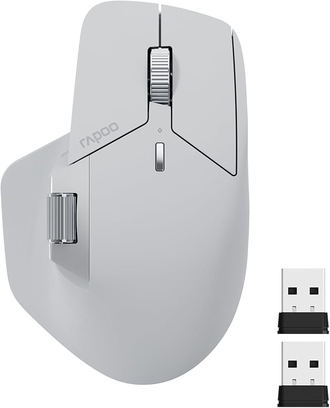 Rapoo MT760 Multi-Device Wireless Mouse, Bluetooth 5.0 and 2.4G Multi-Mode Connection, Up to 4 Devices, 11 Programmable Buttons, 4K DPI, 90 Days Battery Life, PC, Light Grey