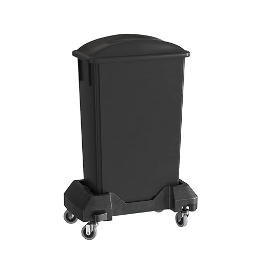 23 Gallon Black Slim Jim Trash Can with Flat Lid with Handle and Dolly