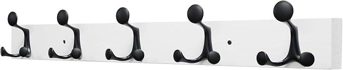 SKOLOO 30-Inch White Wood Coat Rack Wall Mount with 5 Triple Hooks - Ideal for Family Entrances, Classrooms, and Pet Supplies Storage - Perfect Coat Hooks for Wall