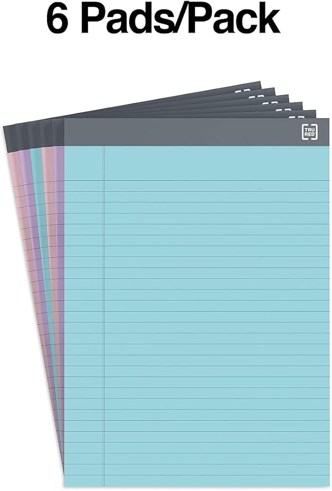 TRU RED Staples TR57363 Notepads, 8.5-Inch x 11.75-Inch, Wide Ruled, Pastels, 50 Sheets/Pad
