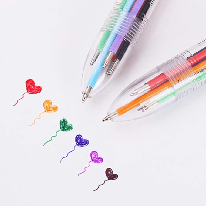 Hutou 6 Pack 0.5mm 6-in-1 Multicolor Ballpoint Pen 6 Colors Retractable Ballpoint Pens for Office School Supplies Students Children Gift, Kids Party Favors Pen (6 Pack)