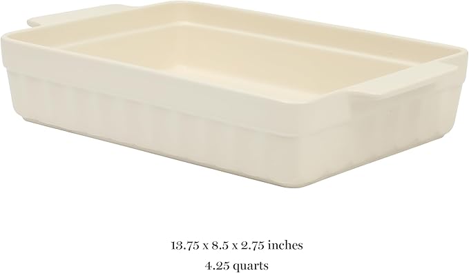 Martha Stewart Broadbrook Ceramic Bakeware, 13x9 Inch Rectangular Baking Dish with Handles, Cream Glazed Stoneware for Casseroles, Lasagna, Roasts & Desserts, Oven & Dishwasher Safe