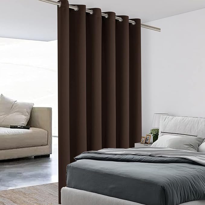 BONZER Room Divider Curtain Screen Partitions Total Privacy Wall Grommet Wide Blackout Curtains for Living Room, 96L x 70W Inch (8L x 5.8W ft), 1 Panel, Chocolate