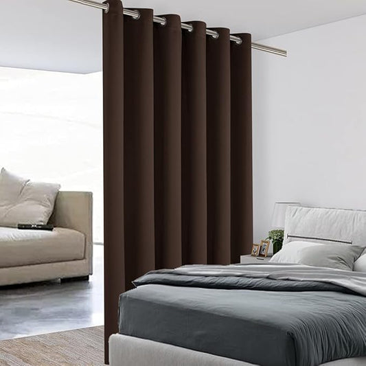 BONZER Room Divider Curtain Screen Partitions Total Privacy Wall Grommet Wide Blackout Curtains for Living Room, 84L x 70W Inch (7L x 5.8W ft), 1 Panel, Chocolate