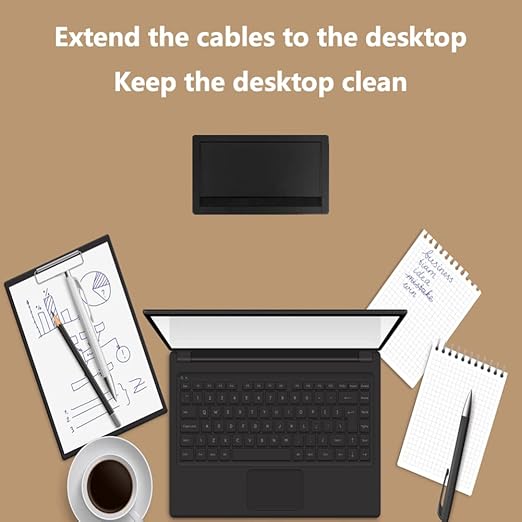 ZESHAN Brush Cable Cubby Connectivity Box Conference Table Power Box with Power Socket, USB and Type C Charger, Black