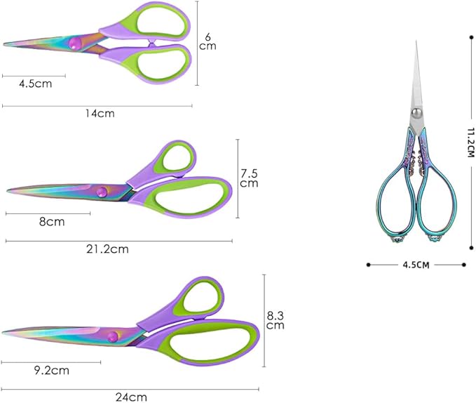 Titanium Coating Sewing Scissors Bundle, Professional Fabric Scissors Set, Ultra-Sharp Stainless Steel Blades, Ergonomic Handle, Great for Tailor, Embroidery, Craft, 9.1"/8.4"/5.5"/4.4"