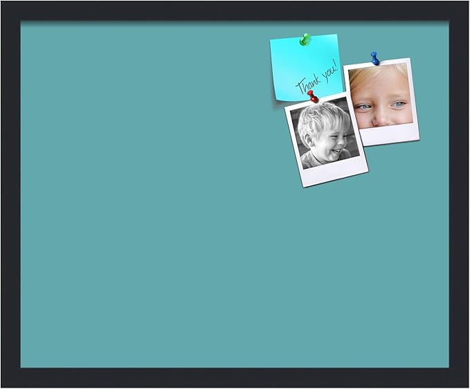 PinPix 21x17 Inch Cork Bulletin Board. This Decorative Framed Pin Board Comes with Aqua Pastel Design and a Satin Black Frame. Ideal for Home Office Decor or Message Board (PinPix-1806)