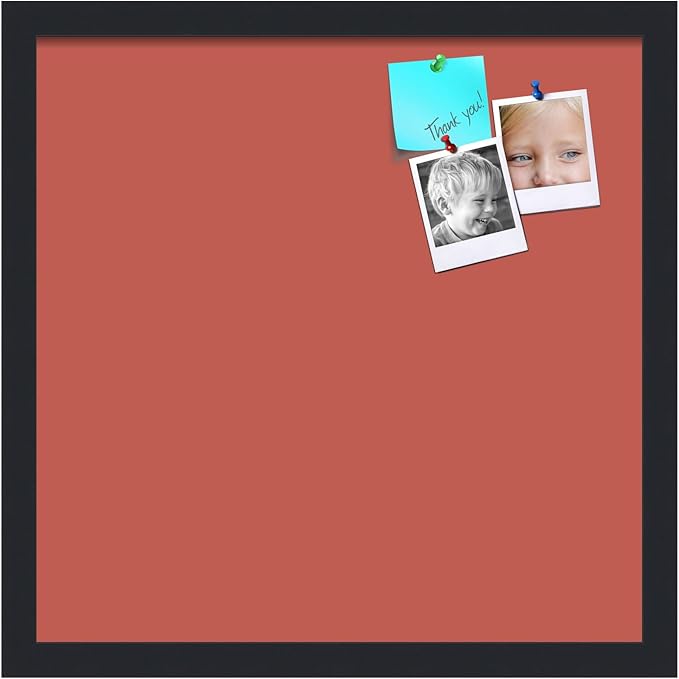 PinPix 17x17 Inch Cork Bulletin Board. This Decorative Framed Pin Board Comes with Crimson Pastel Design and a Satin Black Frame. Ideal for Home Office Decor or Message Board (PinPix-1807)