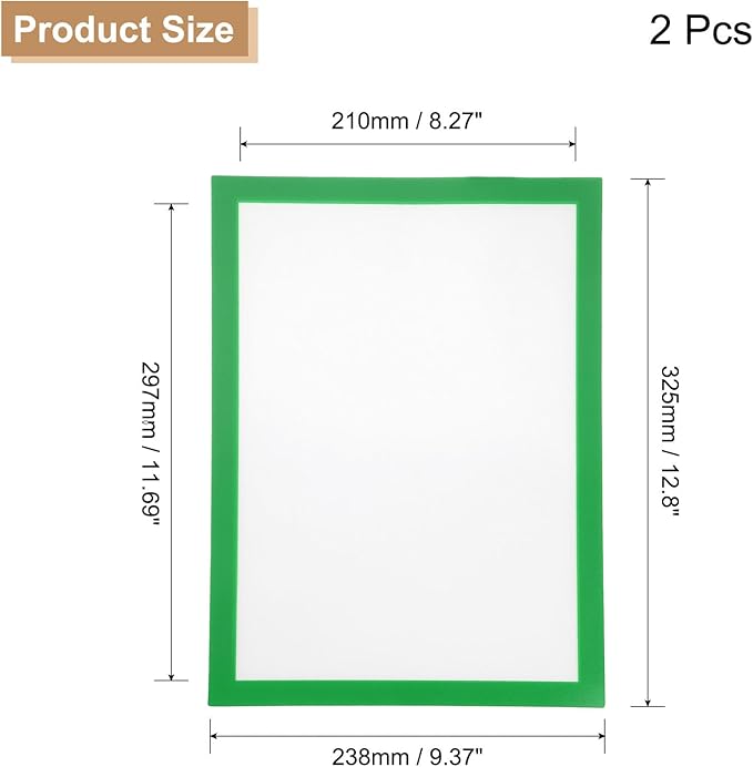 uxcell 2 Pcs Magnetic Sign Holder, 8.3" x 11.7" Self-Adhesive Magnetic Wall Signs Holder Magnetic Picture Frame Document Holder for Home Office Wall Window Displays, Green