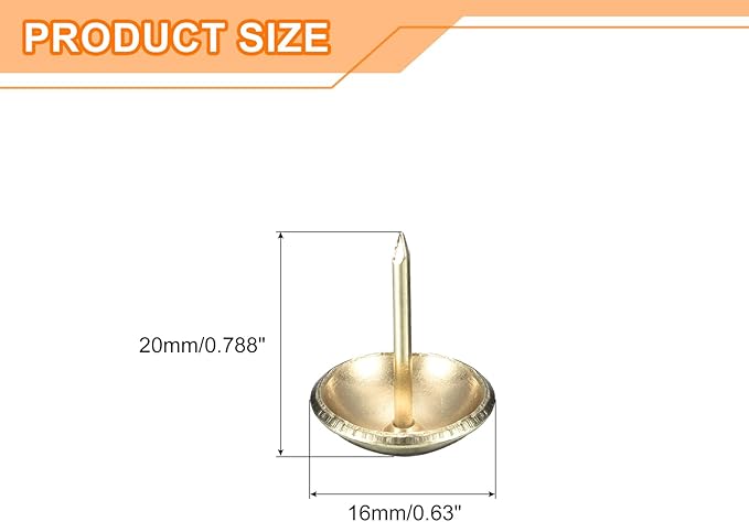 uxcell Upholstery Tack Nail Pins Furniture, 100Pcs 16x20mm Thumb Tack Pins Assortment Kit Carbon Steel for Home Sofa DIY Decorative Nail Heads Nails, Gold