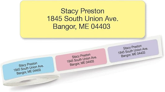 Colorful Images Pastel Multicolor Rolled Return Address Mailing Labels with Dispenser, Customize with Name & Shipping Address, 500 Self Adhesive, Easy Peel Sticker Label Roll, 3/4" x 2 1/2"
