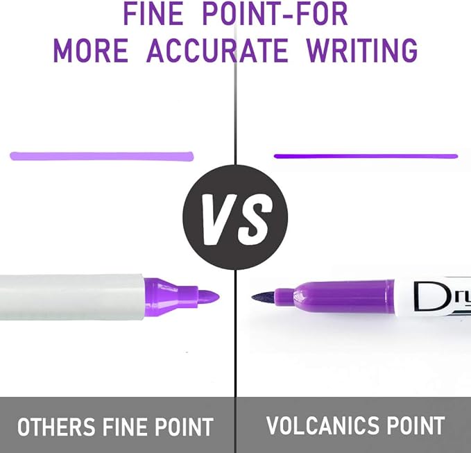 Volcanics Purple Dry Erase Markers Low Odor Fine Whiteboard Markers Thin Box of 12