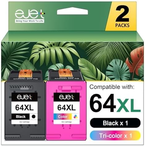 64XL Black and Color Ink Cartridge for HP Ink 64 64XL Ink Cartridge Combo Pack for Envy Photo 7855 7858 7800 7155 7120 Inspire 7255e 7900e 7950e 7955e 7958e Tango Series Printer (1 Black, 1 Color)