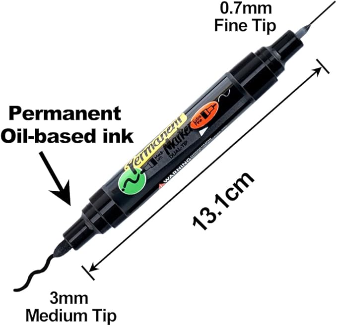 TRANSON Black and White Dual-tip Permanent Paint Markers Oil Based Waterproof