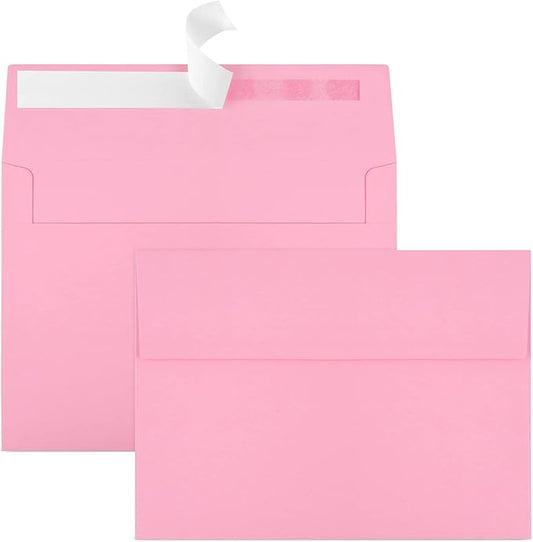 50 Pack 5x7 Envelopes - A7, Printable Invitation Envelopes - Self Seal for Weddings, Invitations, Photos, Greeting Cards, Mailing (Pink)