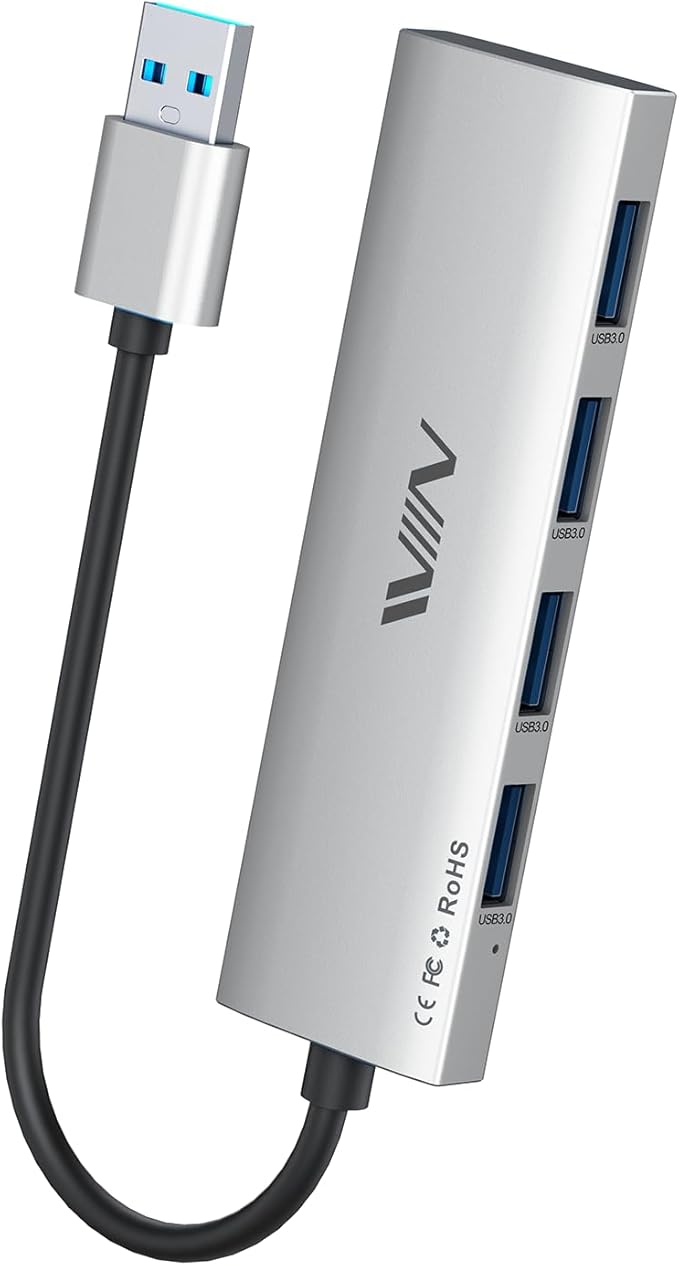 USB 3.0 Hub,4 Port USB Splitter Extender Portable Adapter Multiport Data Hub for Laptop,Xbox, Flash Drive,HDD,Console,Camera,Keyborad,Mouse Windows,Mac OS PC,Not Designed to Charge Devices-Sliver