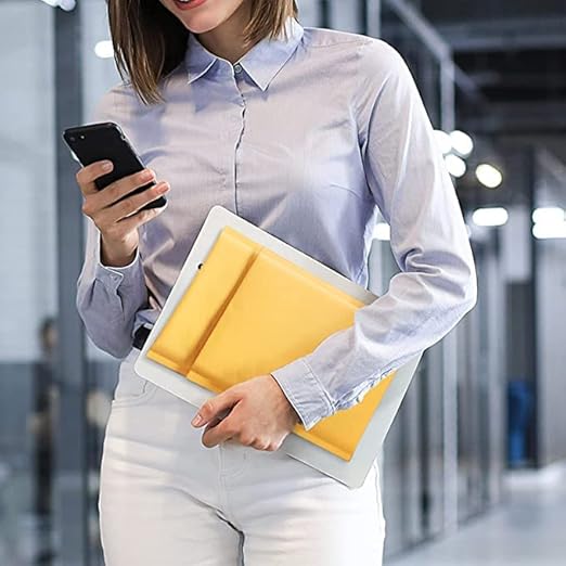 Fuxury Small Bubble Mailers 4x8" 100 Pack Padded Envelopes Thick Kraft Bubble Envelopes Usable Size 4x7" Waterproof Cushioned Padded Mailers Packaging for Small Business #000 Yellow