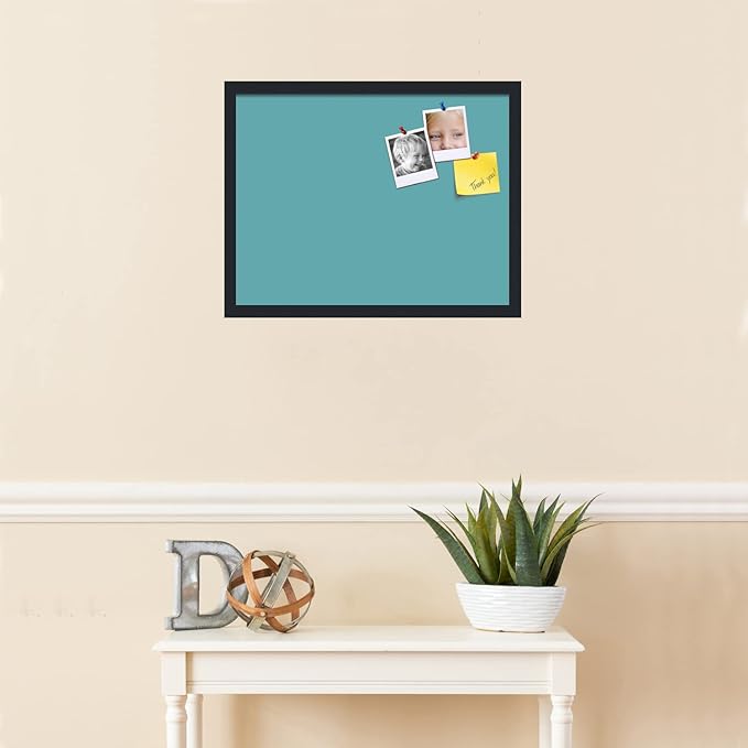 PinPix 22x17 Inch Cork Bulletin Board. This Decorative Framed Pin Board Comes with Aqua Pastel Design and a Satin Black Frame. Ideal for Home Office Decor or Message Board (PinPix-1806)