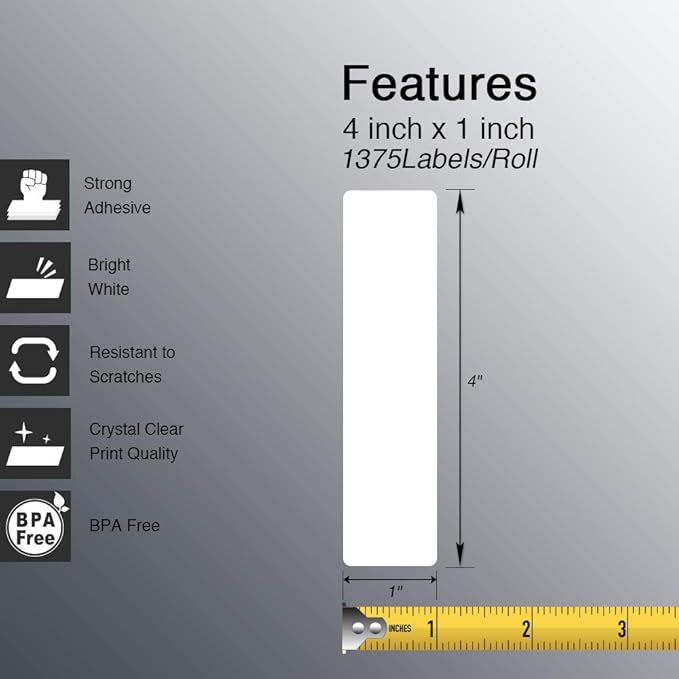 BETCKEY - 4" x 1" (102 mm x 25 mm) Multipurpose Labels Compatible with Zebra & Rollo Label Printer,Premium Adhesive & Perforated [10 Rolls, 13750 Labels]