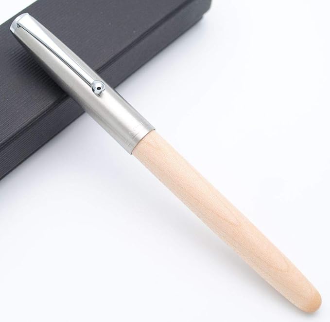 JINHAO 51A Wooden Fountain Pen Steel Cap (Hard Maple, Extra Fine Nib 0.38mm)