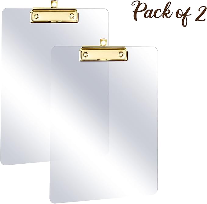 Performore Clear Acrylic Clipboard Set 2-Pack Thick Plastic Writing Boards with Gold Metal Clip 12x9 Heavy-Duty Transparent Clipboards for Office, School, Events & Presentations