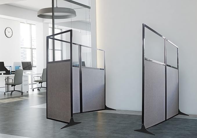 Versare Workstation Partition | Portable Wall Divider | Modern Office Cubicle | Free Standing Privacy Screen | Flexible Work Space | 66" x 70" W/Window, Lime Green Fabric Panels