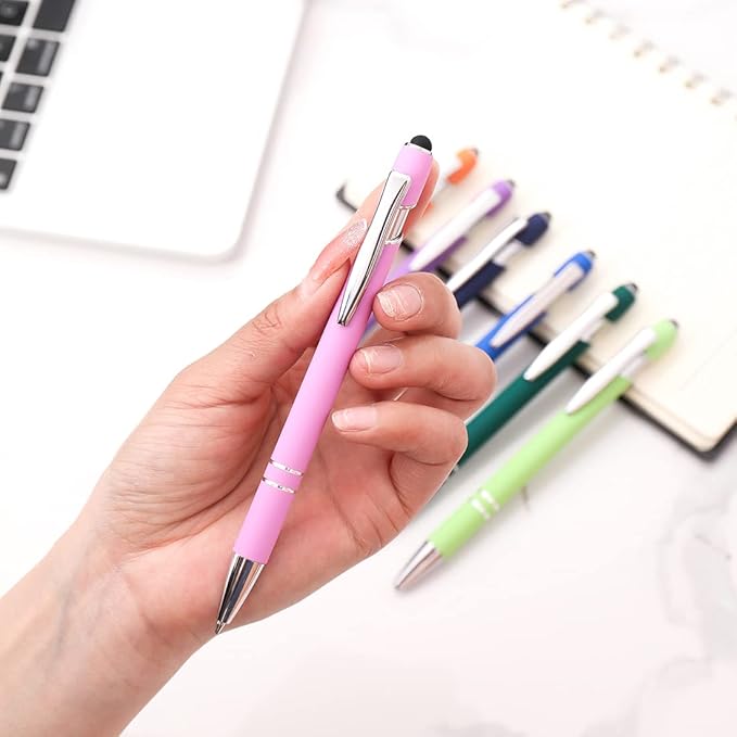 Ballpoint Pen with Stylus Tip, Soft Touch Click Metal Pen, 1.0mm Medium Point, Black Ink, 12 Count(Light Purple)