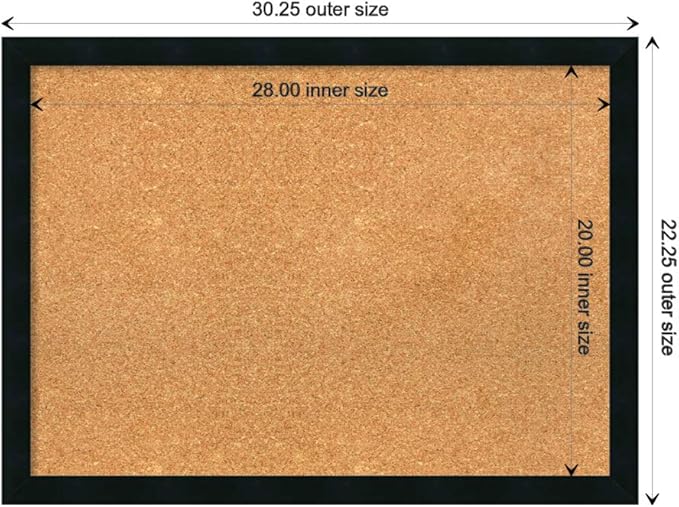 Amanti Art Natural Cork Board for Wall, 22x30 Vision Board with Black Wood Frame, Medium Corkboard Office Decor for Home Organization, Modern Contemporary Corkboard Pinboard to display items for home