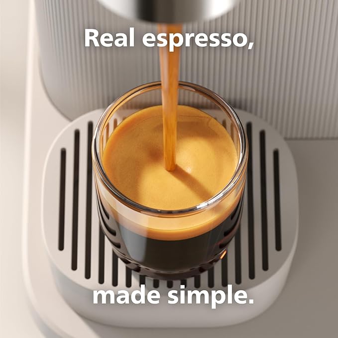 Philips Baristina Espresso Machine, Grind, Tamp & Brew Coffee Beans in One Swipe, Compact, 16 Bar Pump Pressure, Automatic Grinder, Natural White with Ash Wood Portafilter (BAR302/20)