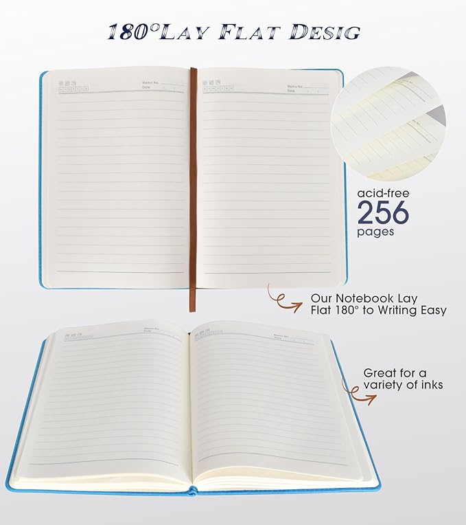 Lined Journal Notebook for Women Men,256 Pages A5 Hardcover Leather Journals for Writing,Travel,Business,Work & School,College Ruled Notebooks for Note Taking,Diary Notepad 5.7"×8.3" blue