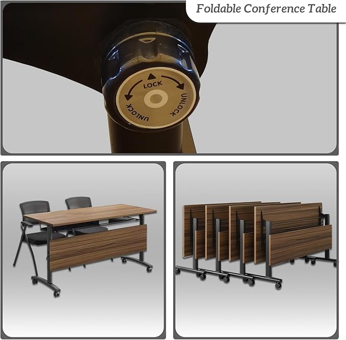Folding Conference Table,Mobile Conference Room Tables Rolling Meeting Table with Caster Wheels,Flip Top Mobile Training Table,Foldable Rectangle Seminar Tables for Office,Classr (6pack, 70.8in)