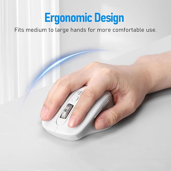 Multi-Device Wireless Bluetooth Mouse, 2.4G USB Receiver and Two Bluetooth, 4-Way Navigation Mice for Computer, Laptop, PC, MacBook, iPad (White)