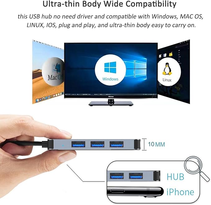 USB Hub 3.0 with 4 Ports, VIENON Aluminum USB C to USB 3.0 Hub USB Splitter for MacBook, Mac Pro/Mini, iMac, Ps4, PS5, Surface Pro,Flash Drive, Samsung and More USB-C Laoptop