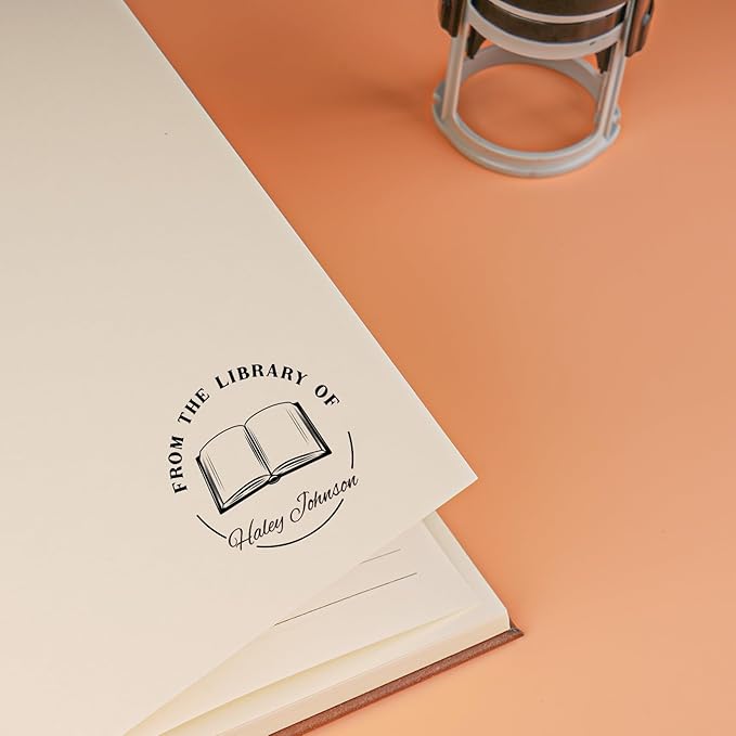 Custom Self Inking Stamp | Book Stamp Personalized Library Gifts for Book Lovers, Readers, Teachers (Cat 01)